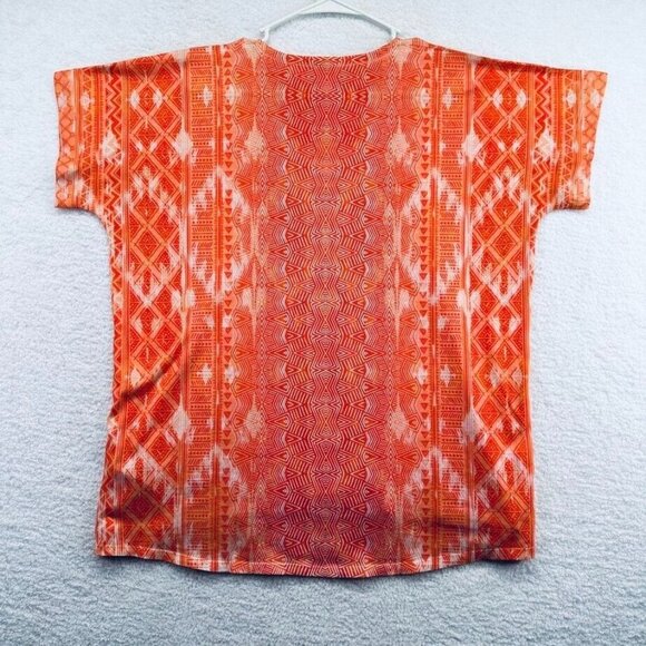 Chicos Womens V Neck Shirt Size Large Orange Geometric Metallic Rhinestones - Picture 4 of 10